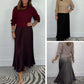 🔥👗Fall/Winter Hot Sale Set - British Elegance - Women's Solid Color Long Sleeve Pullover and Pleated Hem Dress