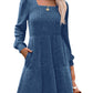🔥👗【S-XL】2025 Autumn Women's Soft Ribbed Square Neck Dress | Lantern Sleeves for Timeless Autumnal Elegance!🍁