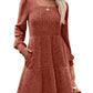 🔥👗【S-XL】2025 Autumn Women's Soft Ribbed Square Neck Dress | Lantern Sleeves for Timeless Autumnal Elegance!🍁