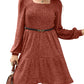 🔥👗【S-XL】2025 Autumn Women's Soft Ribbed Square Neck Dress | Lantern Sleeves for Timeless Autumnal Elegance!🍁