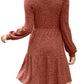 🔥👗【S-XL】2025 Autumn Women's Soft Ribbed Square Neck Dress | Lantern Sleeves for Timeless Autumnal Elegance!🍁