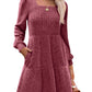 🔥👗【S-XL】2025 Autumn Women's Soft Ribbed Square Neck Dress | Lantern Sleeves for Timeless Autumnal Elegance!🍁