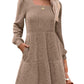🔥👗【S-XL】2025 Autumn Women's Soft Ribbed Square Neck Dress | Lantern Sleeves for Timeless Autumnal Elegance!🍁