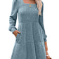 🔥👗【S-XL】2025 Autumn Women's Soft Ribbed Square Neck Dress | Lantern Sleeves for Timeless Autumnal Elegance!🍁
