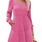 🔥👗【S-XL】2025 Autumn Women's Soft Ribbed Square Neck Dress | Lantern Sleeves for Timeless Autumnal Elegance!🍁