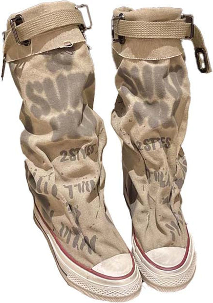🔥👢Women's Retro Flat Slouch Mid-Calf Canvas Boots