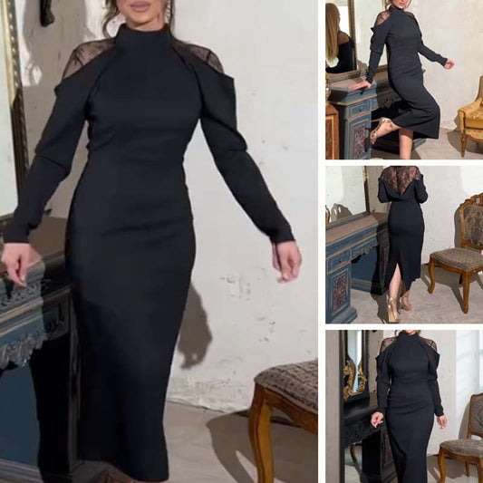 🔥👗 [S-5XL] Versatile-Customized-Women's Elegant Stand Collar Lace Back Midi Dress