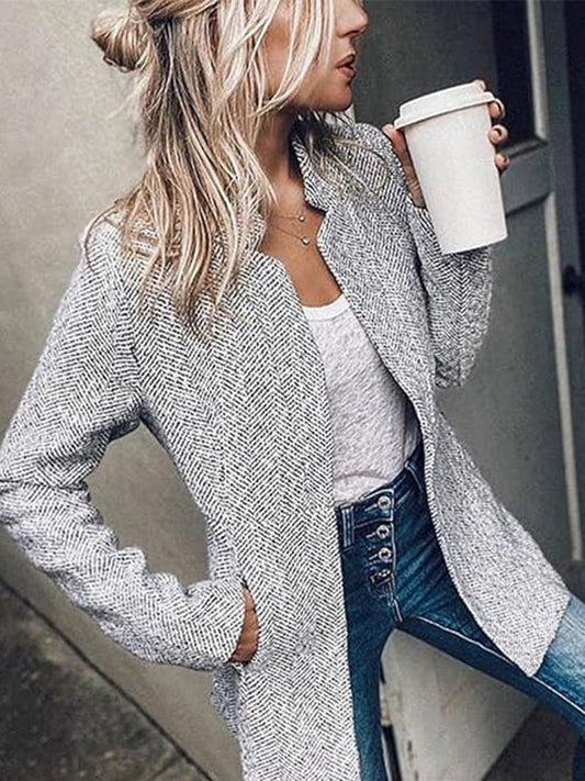 🔥🧥【XS-2XL】Autumn and Winter Special Offer - Heavy Fabric - Versatile Women's Solid Color Pocket Long Sleeve Cardigan Coat
