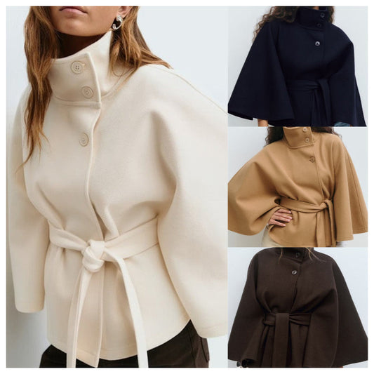🔥🧥New Hot Sale - Winter Sale - Women's Stand Collar Shawl Coat (with Belt)