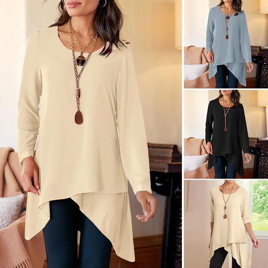 🔥👚 【S-4XL】Women's Long Sleeve Asymmetrical Hem T-Shirt