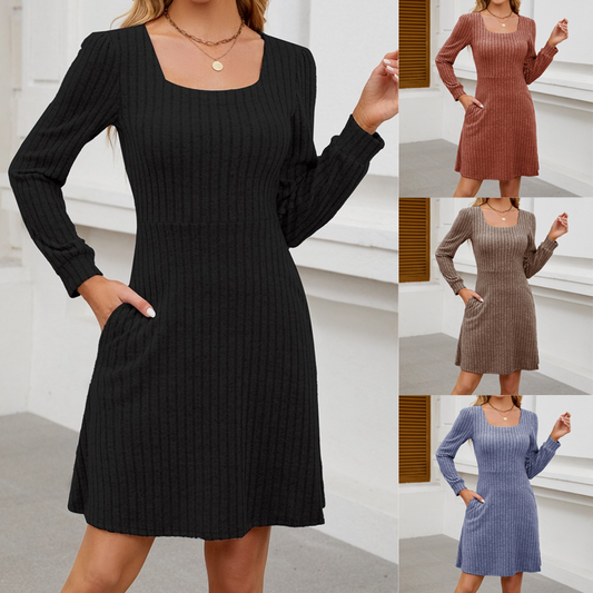 🔥👗【S-2XL】Women’s Casual Elegant Square Neck Dress